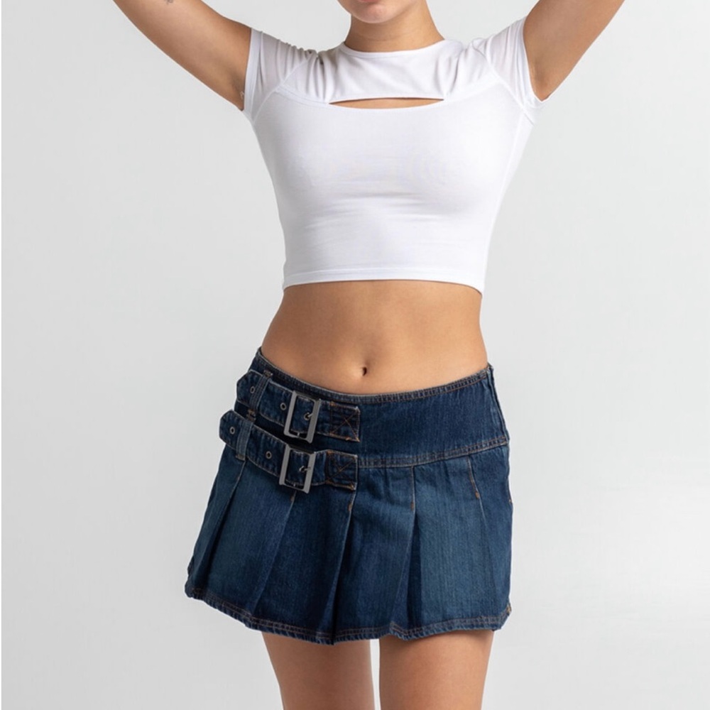 BDG Urban Outfitters Pleated Denim Mini Skirt With Buckles